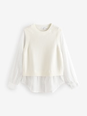 Ecru White Sparkle Sequin Shirt Layer Knitted Jumper - Image 5 of 7
