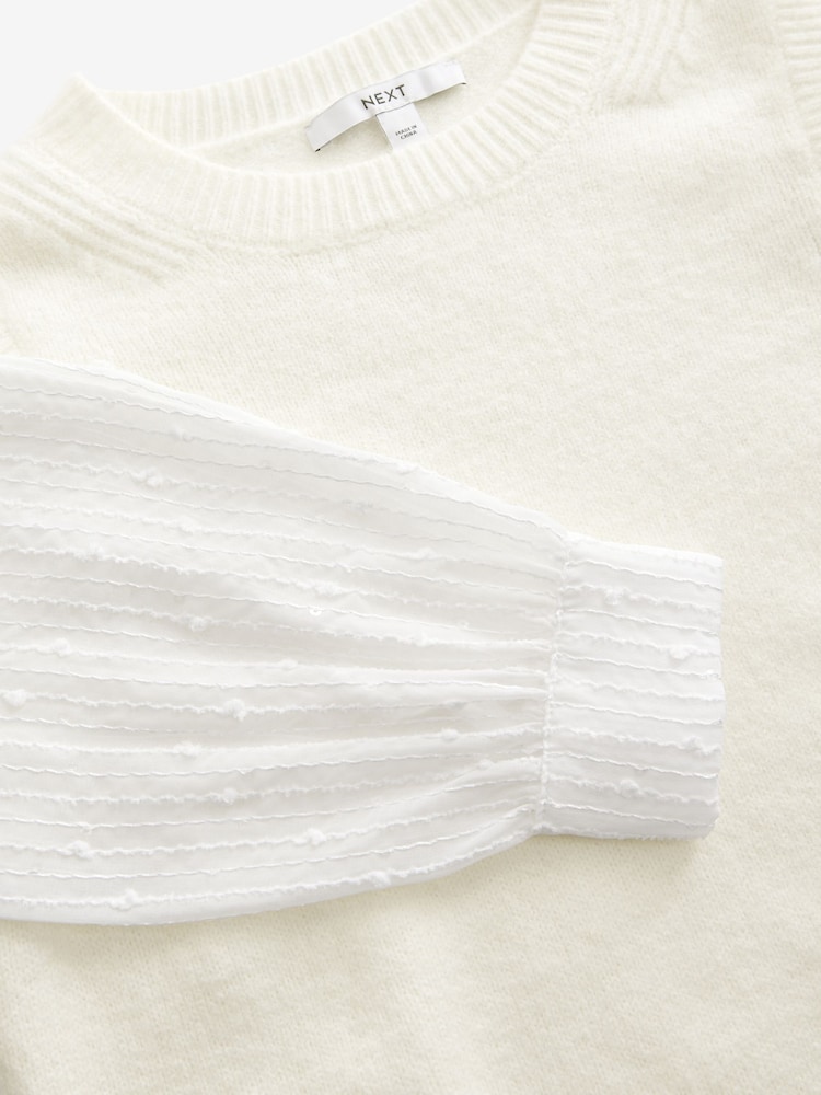 Ecru White Sparkle Sequin Shirt Layer Knitted Jumper - Image 7 of 7