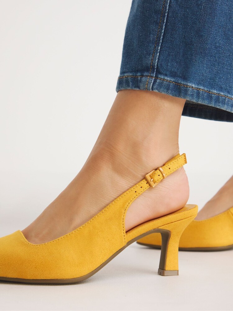 JD Williams Yellow Flexi Sole Kitten Heel Slingback Shoes In Extra Wide Fit - Image 4 of 4
