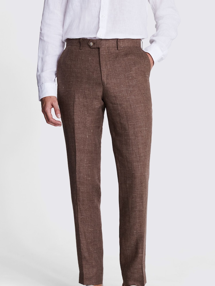 MOSS Tailored Fit Linen Rust Trousers - Imagen 1 de 3