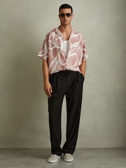 Reiss Soft Pink Jerry Relaxed Printed Cuban Collar Shirt - Image 1 of 5