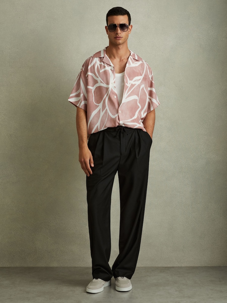 Reiss Soft Pink Jerry Relaxed Printed Cuban Collar Shirt - Image 1 of 5