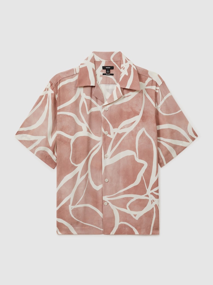 Reiss Soft Pink Jerry Relaxed Printed Cuban Collar Shirt - Image 2 of 5