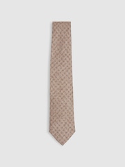 Reiss Oatmeal Albarese Silk Geometric Print Tie - Image 1 of 4