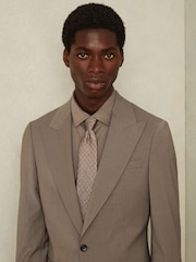 Reiss Oatmeal Albarese Silk Geometric Print Tie - Image 2 of 5