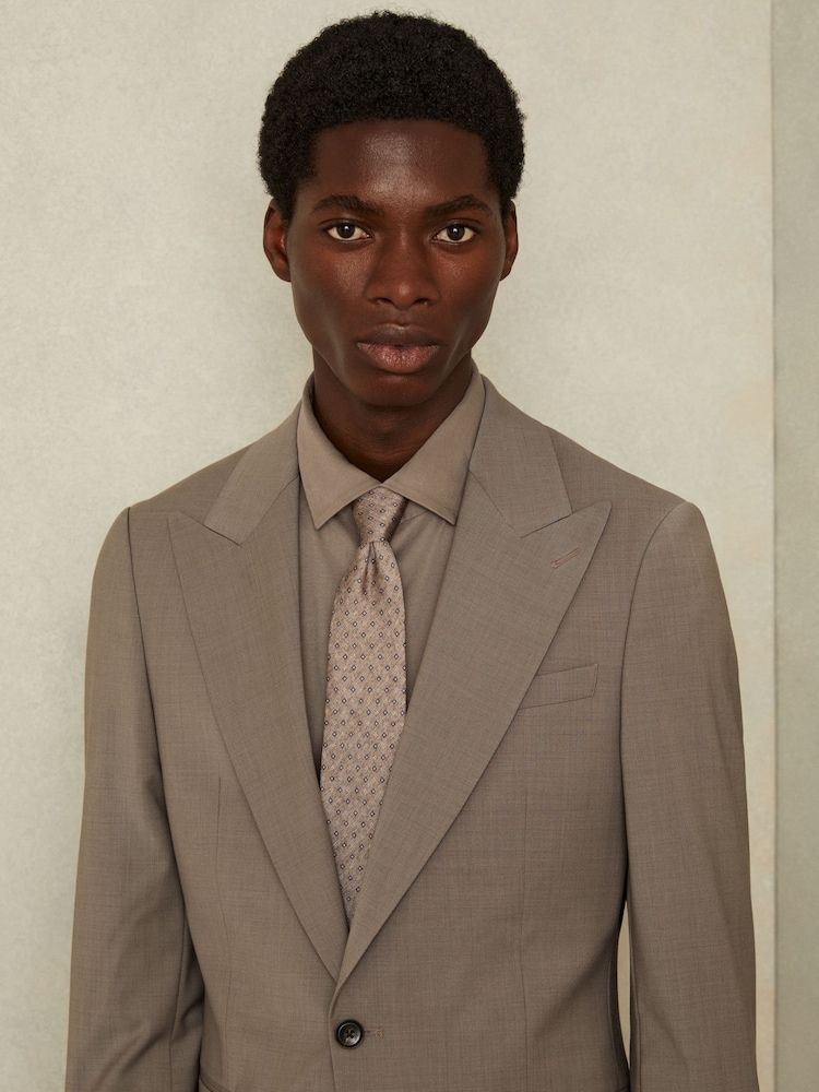 Reiss Oatmeal Albarese Silk Geometric Print Tie - Image 2 of 5