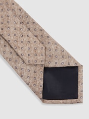 Reiss Oatmeal Albarese Silk Geometric Print Tie - Image 3 of 4