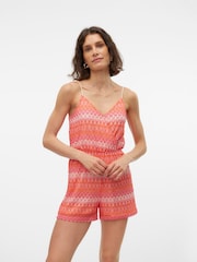 VERO MODA Pink Abstract Print Crochet Cami Playsuit - Image 1 of 6