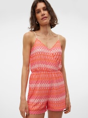 VERO MODA Pink Abstract Print Crochet Cami Playsuit - Image 3 of 6