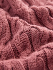 Mauve Pink Collar V-Neck Long Sleeve Cable Knitted Short Mini Jumper Dress - Image 7 of 7