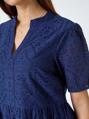 Roman Blue Embroidered Tiered Cotton Smock Dress - Image 5 of 5