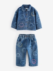 Denim Smiley 100% Cotton Shacket and Trousers Set (3mths-7yrs) - Image 4 of 8
