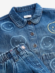 Denim Smiley 100% Cotton Shacket and Trousers Set (3mths-7yrs) - Image 6 of 8