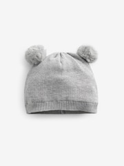 siva - Double Pom Knitted dojenček klobuki in kape; pokrivala (0mths-2yrs) - Slika 1 iz 2