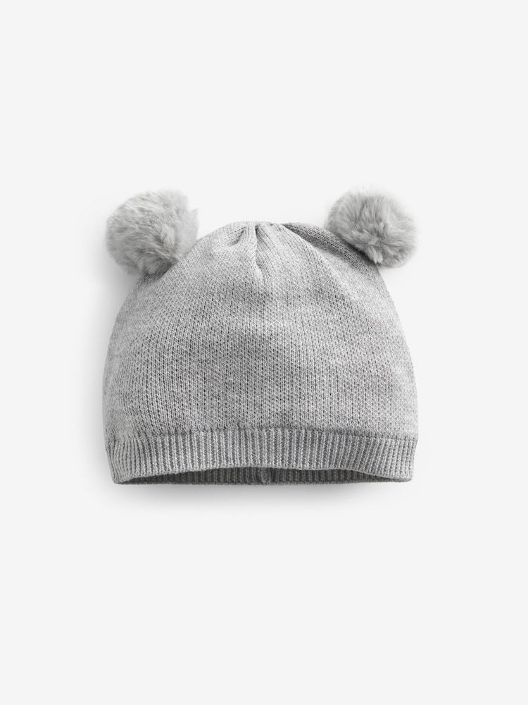 siva - Double Pom Knitted dojenček klobuki in kape; pokrivala (0mths-2yrs) - Slika 1 iz 2