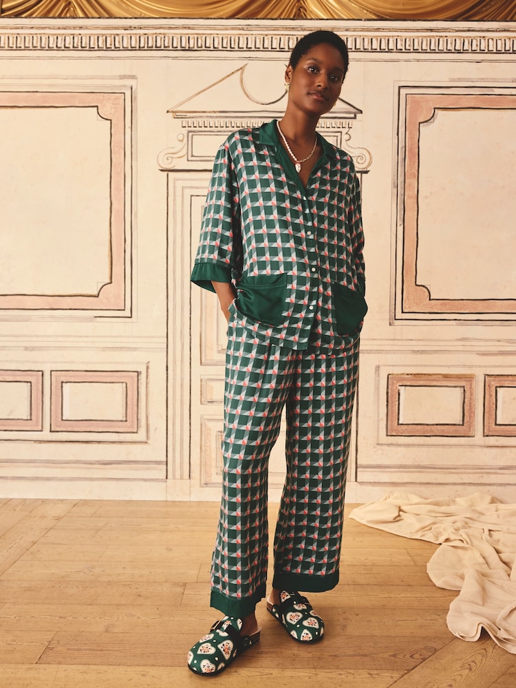 Cath Kidston Green Check Woven Viscose Pyjama Set - Image 1 of 4