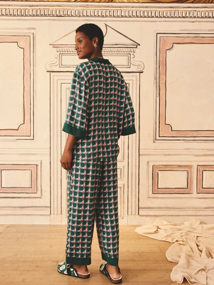 Cath Kidston Green Check Woven Viscose Pyjama Set - Image 2 of 4