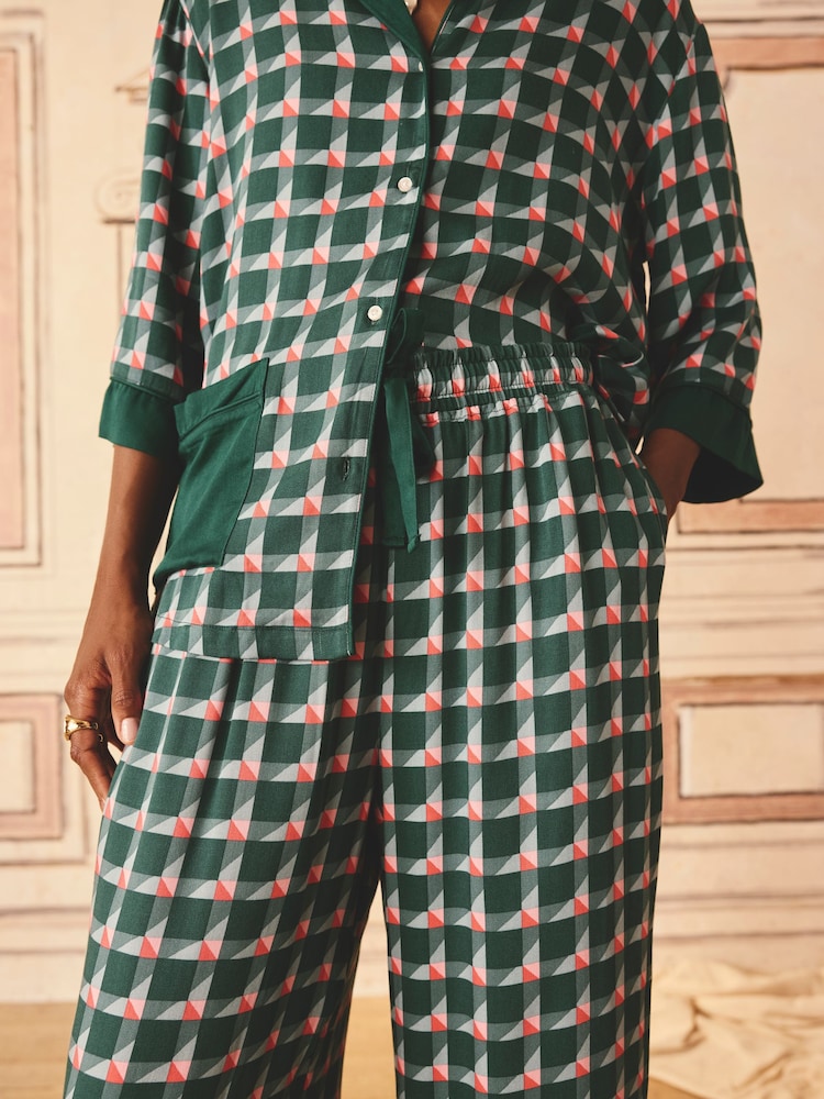 Cath Kidston Green Check Woven Viscose Pyjama Set - Image 4 of 4