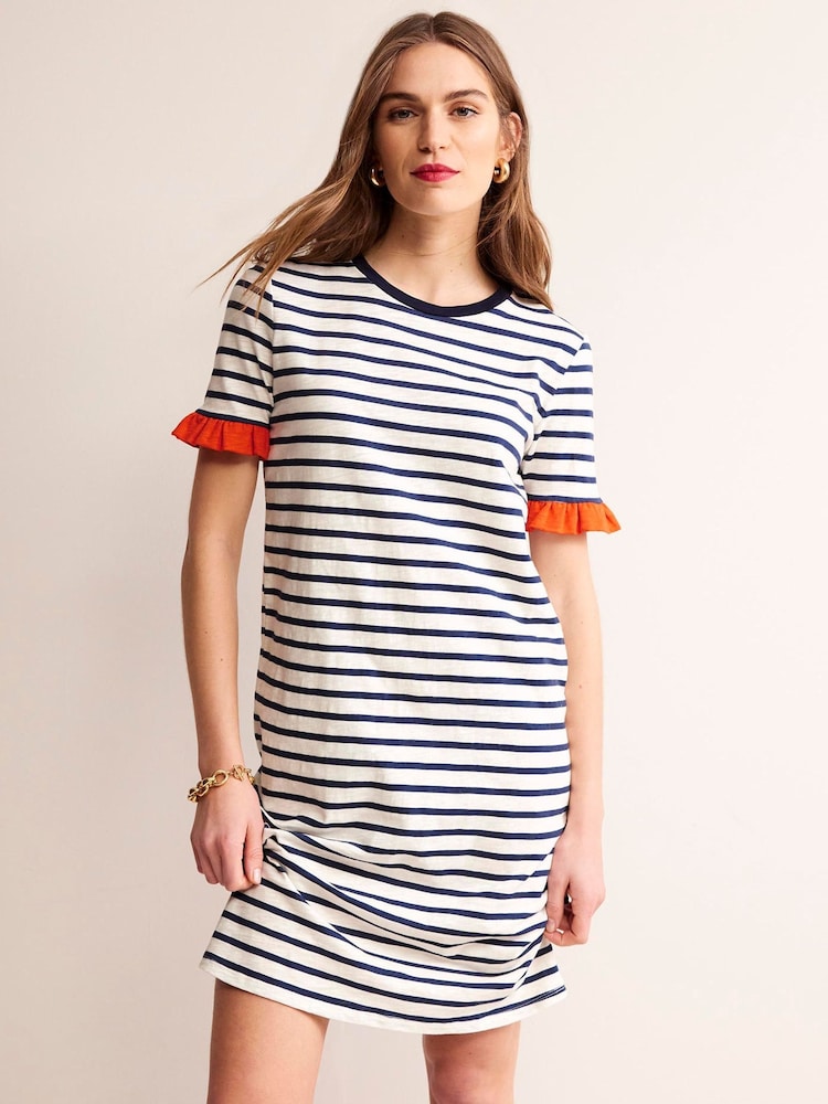 Boden Cream Emily Ruffle 100% Cotton Dress - Image 1 of 5