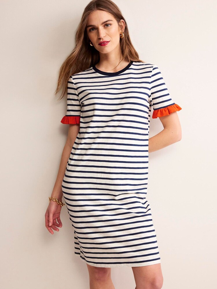 Boden Cream Emily Ruffle 100% Cotton Dress - Image 4 of 5