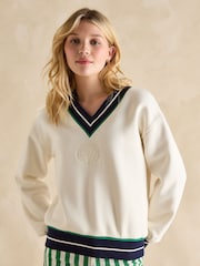Cream Cotton Rich - Joules Varsity Embroidered Sweatshirt - Imagen 1 de 7
