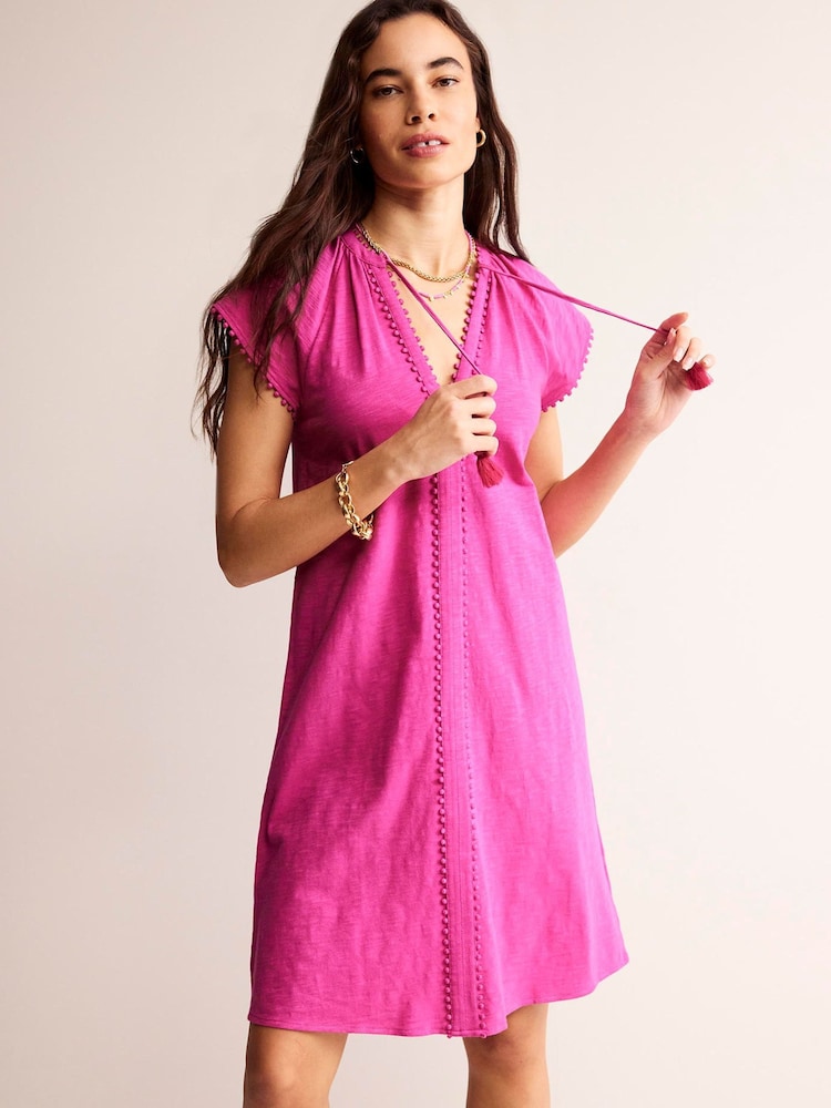 Boden Purple Millie Pom 100% Cotton Dress - Image 1 of 5