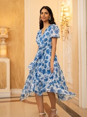 Yumi Geblümtes, plissiertes Midikleid mit Puffärmeln - Bild 2 von 5