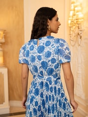 Yumi Geblümtes, plissiertes Midikleid mit Puffärmeln - Bild 4 von 5