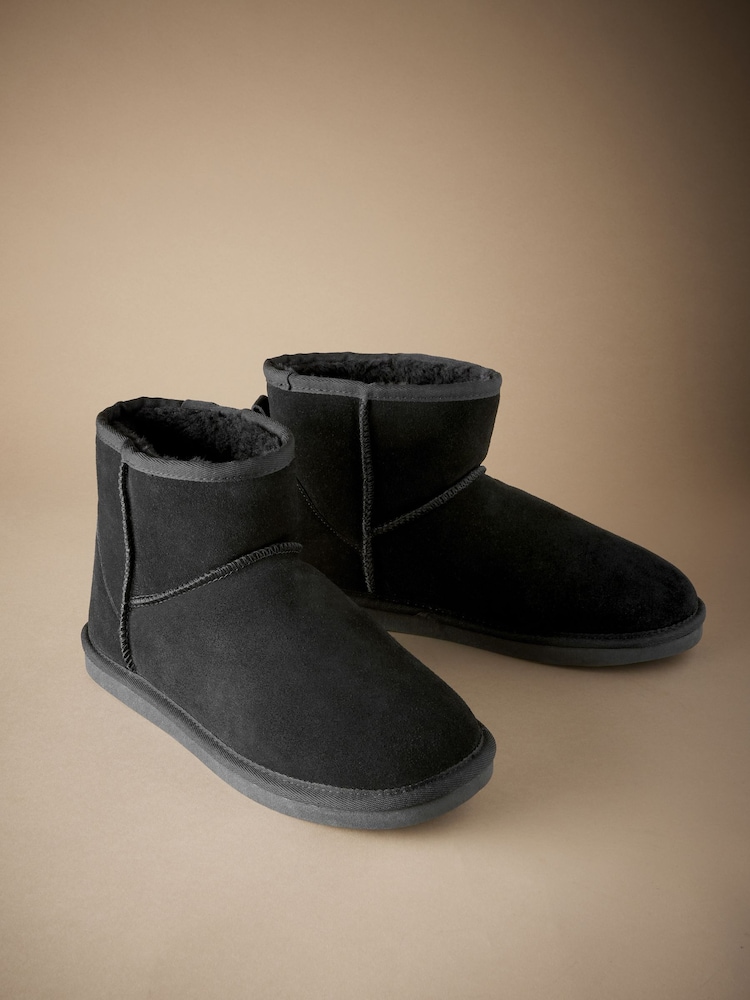 Black Signature Suede Slipper Boots with Faux Fur Lining - Image 1 of 5