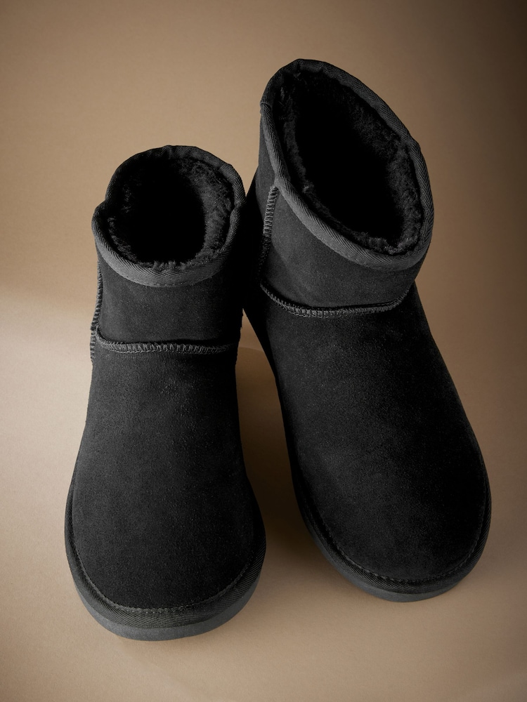 Black Signature Suede Slipper Boots with Faux Fur Lining - Image 2 of 5