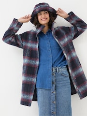 FatFace Freya Blue Wool Blend Check Coat - Image 1 of 5