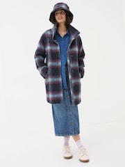FatFace Freya Blue Wool Blend Check Coat - Image 2 of 5