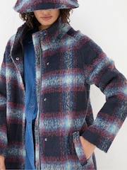 FatFace Freya Blue Wool Blend Check Coat - Image 3 of 5