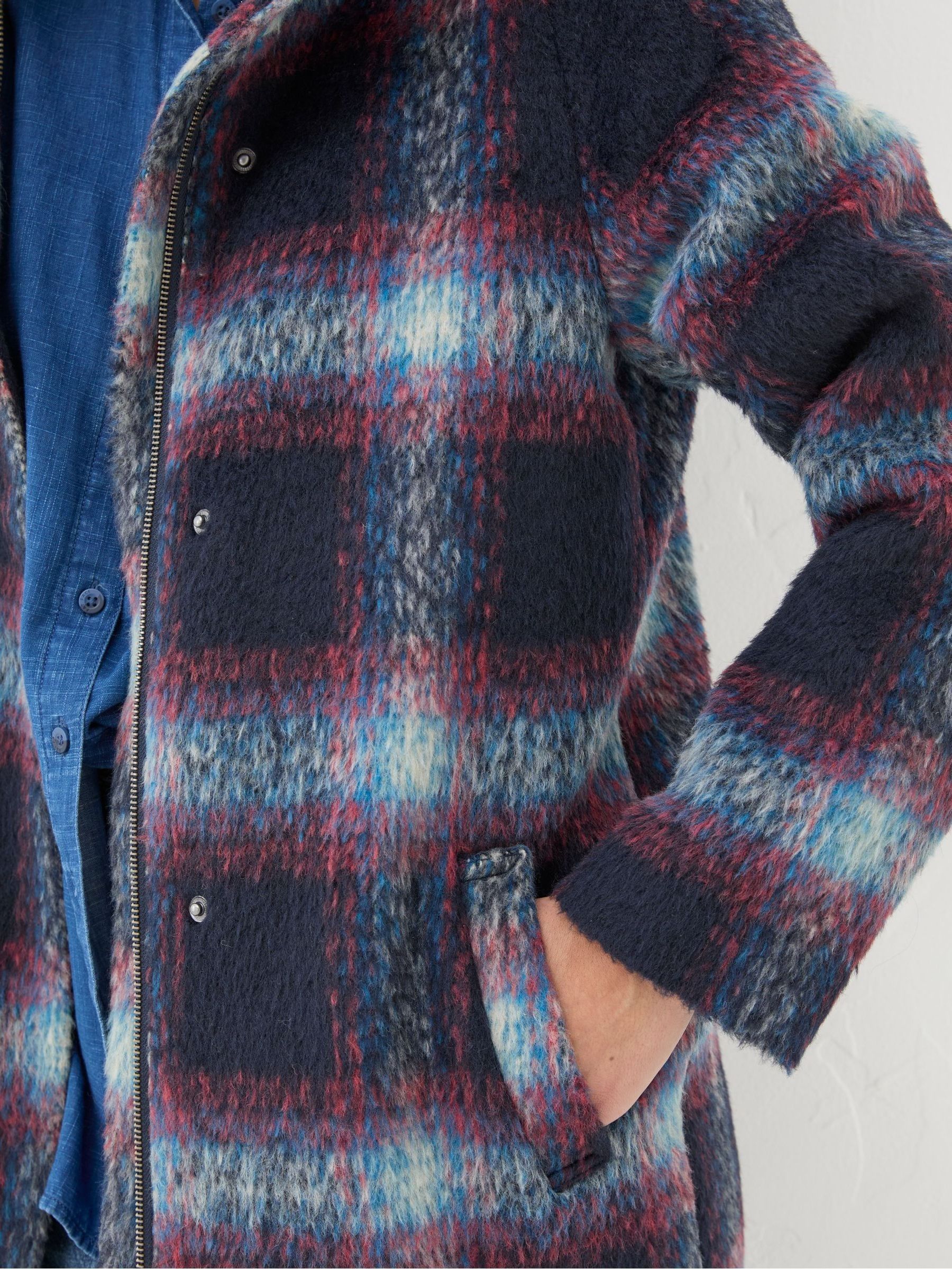 FatFace Freya Blue Wool Blend Check Coat - Image 4 of 5