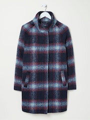 FatFace Freya Blue Wool Blend Check Coat - Image 5 of 5