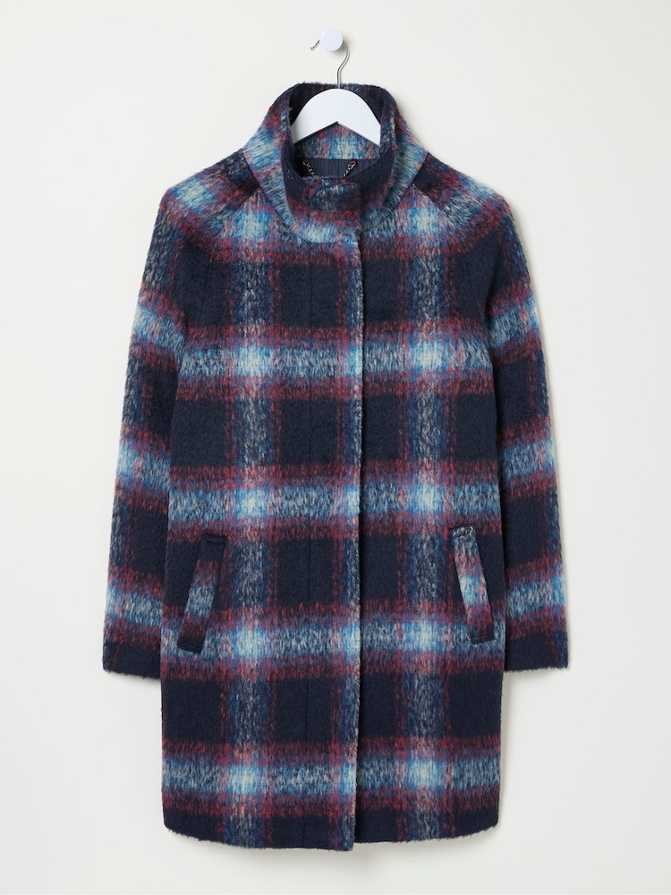 FatFace Freya Blue Wool Blend Check Coat - Image 5 of 5