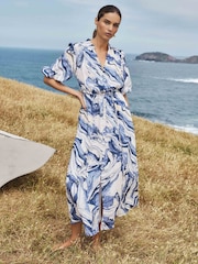 Forever New Blue Loren Puff Sleeve Midi Dress - Image 1 of 5