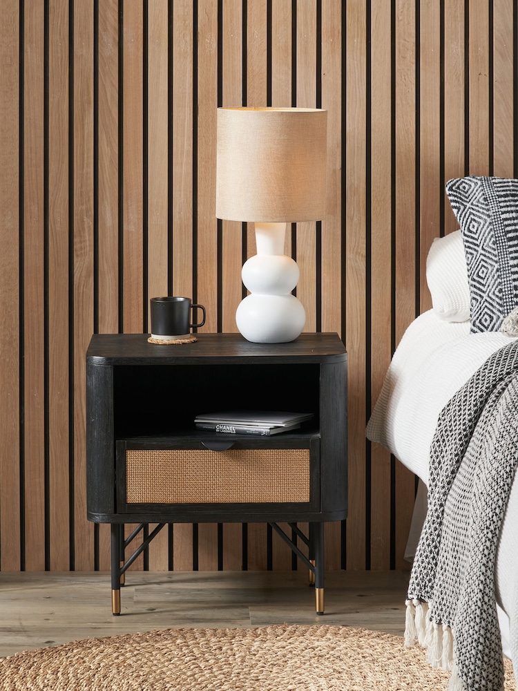 Pacific Black Fiji Acacia Wood and Rattan Bedside Unit - Image 1 of 6