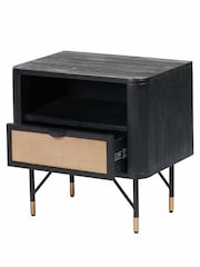 Pacific Black Fiji Acacia Wood and Rattan Bedside Unit - Image 2 of 6