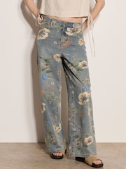 Apricot Blue Floral Print Ankle-Length Jeans - Image 1 of 5