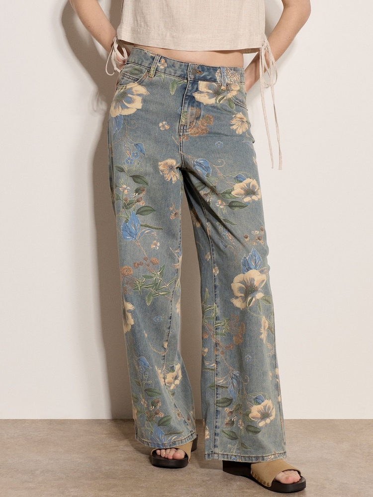 Apricot Blue Floral Print Ankle-Length Jeans - Image 1 of 5