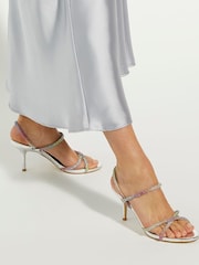 Dune London Silver Momentum Embellished Strap High Heel Sandals - Image 1 of 6