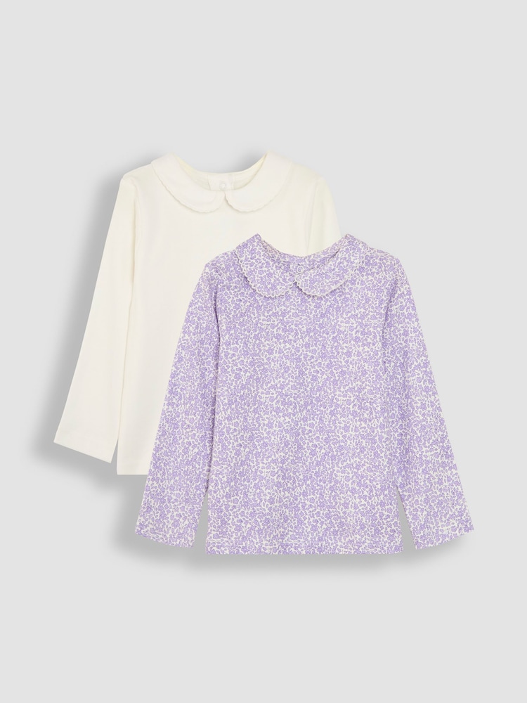JoJo Maman Bébé Lilac Purple 2-Pack Ditsy Floral Peter Pan Tops - Image 1 of 4