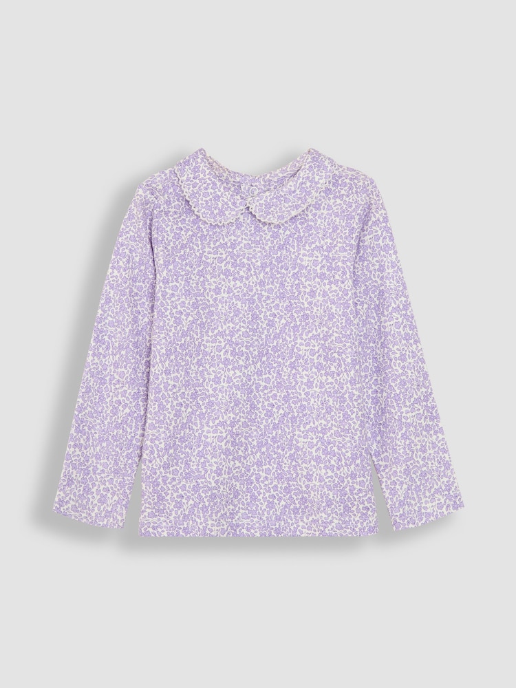 JoJo Maman Bébé Lilac Purple 2-Pack Ditsy Floral Peter Pan Tops - Image 2 of 4