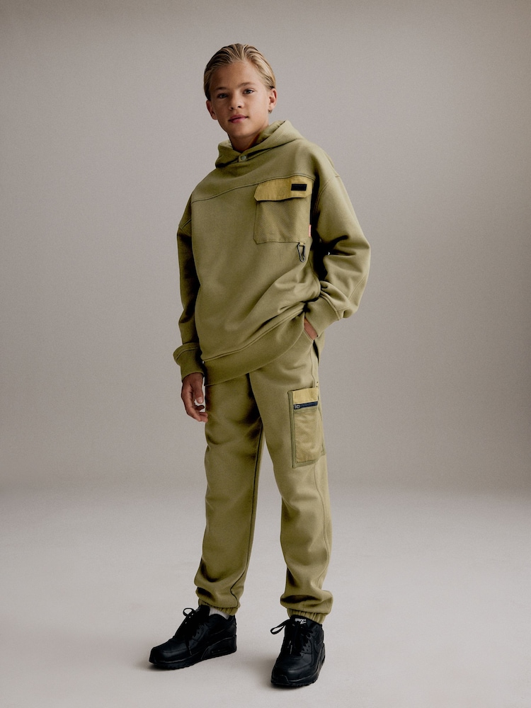 Khaki Green Utility style Hoodie & Joggers Set (3-16yrs) - Image 1 of 12