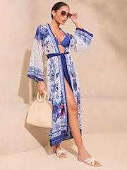Lipsy Blue Chiffon Printed Tie Kimono - Image 3 of 4