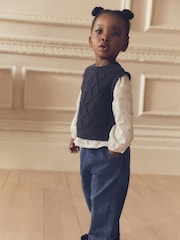Navy Mock Layer 100% Cotton Jumper and Trousers Set (3mths-7yrs) - Image 1 of 9