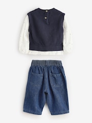 Navy Mock Layer 100% Cotton Jumper and Trousers Set (3mths-7yrs) - Image 6 of 9