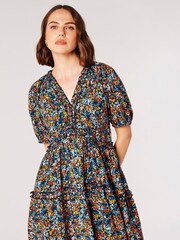 Apricot Blue Watercolour Floral Ruffle Mini Dress - Image 1 of 4