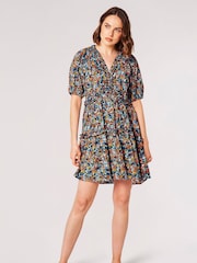 Apricot Blue Watercolour Floral Ruffle Mini Dress - Image 2 of 4